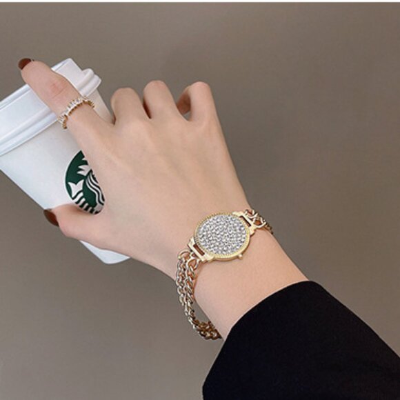 Womenโs Color-Protected Plated Alloy Watch-Style Bracelet with Rhinestones - Picture 2 of 4